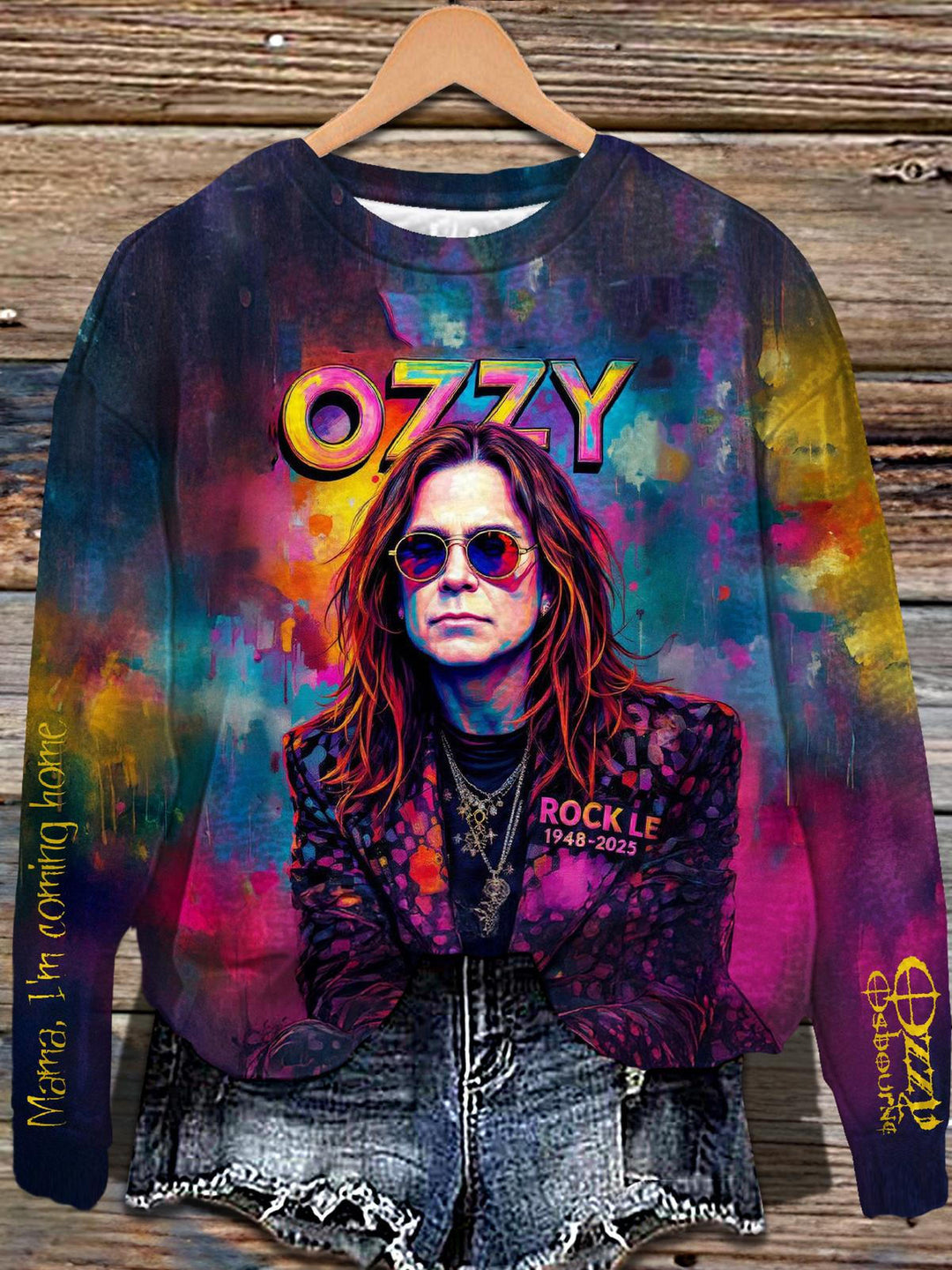 Ozzy Osbourne Retro Graffiti Printed Long Sleeve Casual Top
