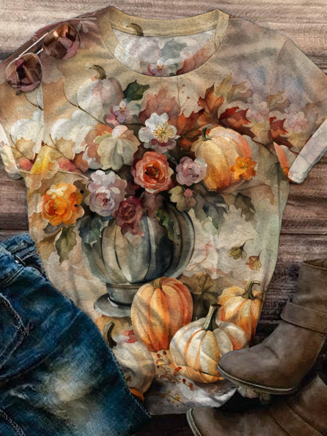 Fall Vintage Pumpkins Crew Neck T-shirt