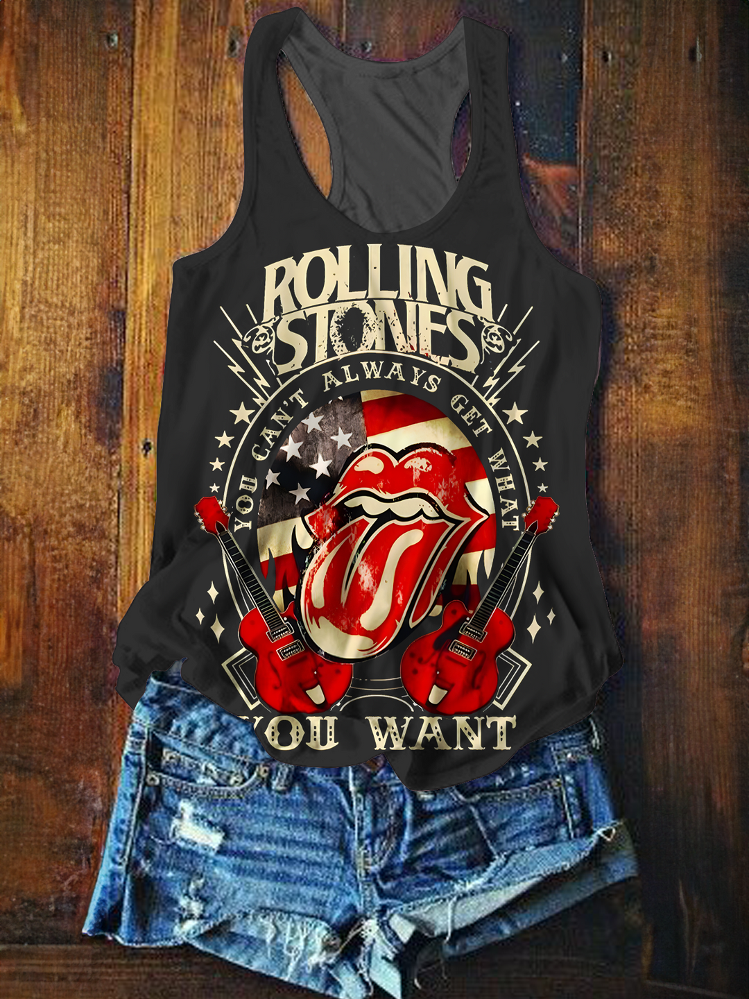 Retro Hippie Rock Art Printed Casual Tank Top