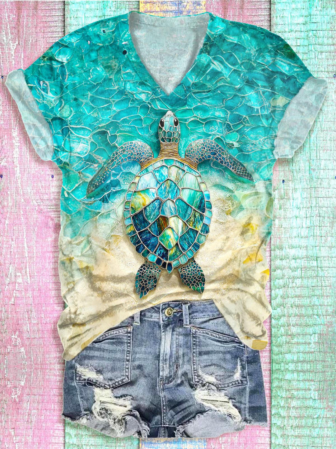 Beach Turtle V-neck T-Shirt