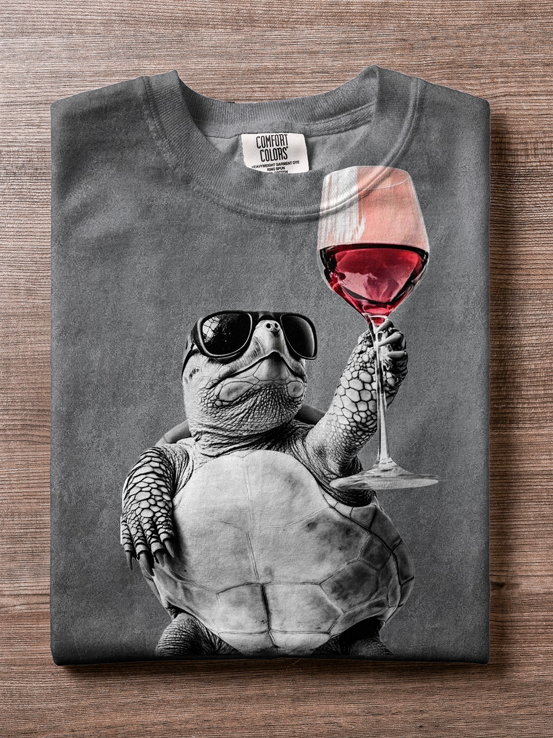 Abstract Sea Turtle&Red Wine Toast To Celebrate Art Crew Neck T-shirt