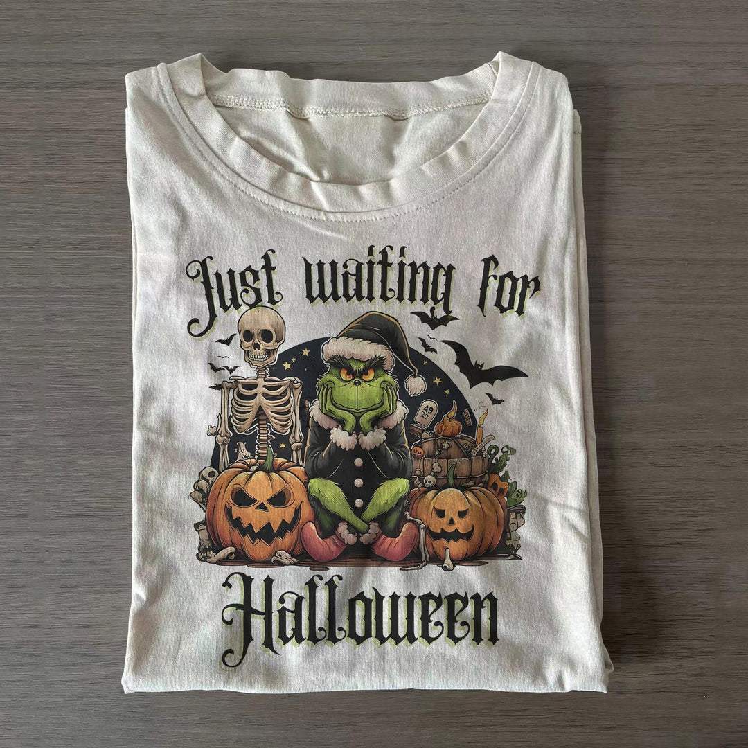 Halloween Grinch Print Crew Neck T-shirt