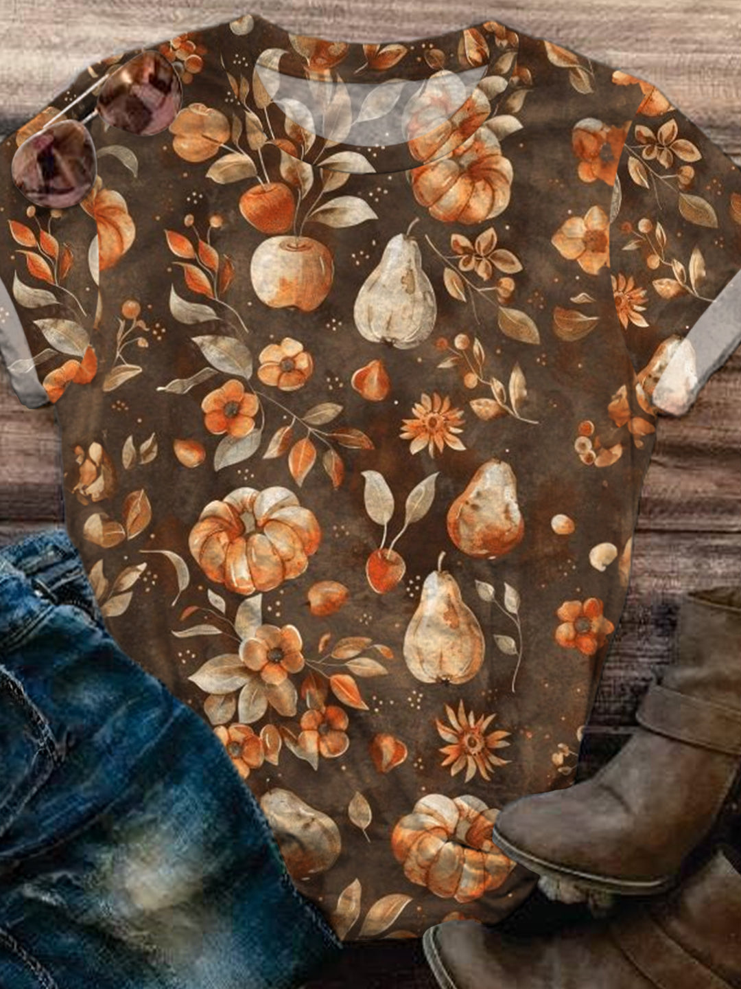 Retro Pumpkin Crew Neck T-shirt