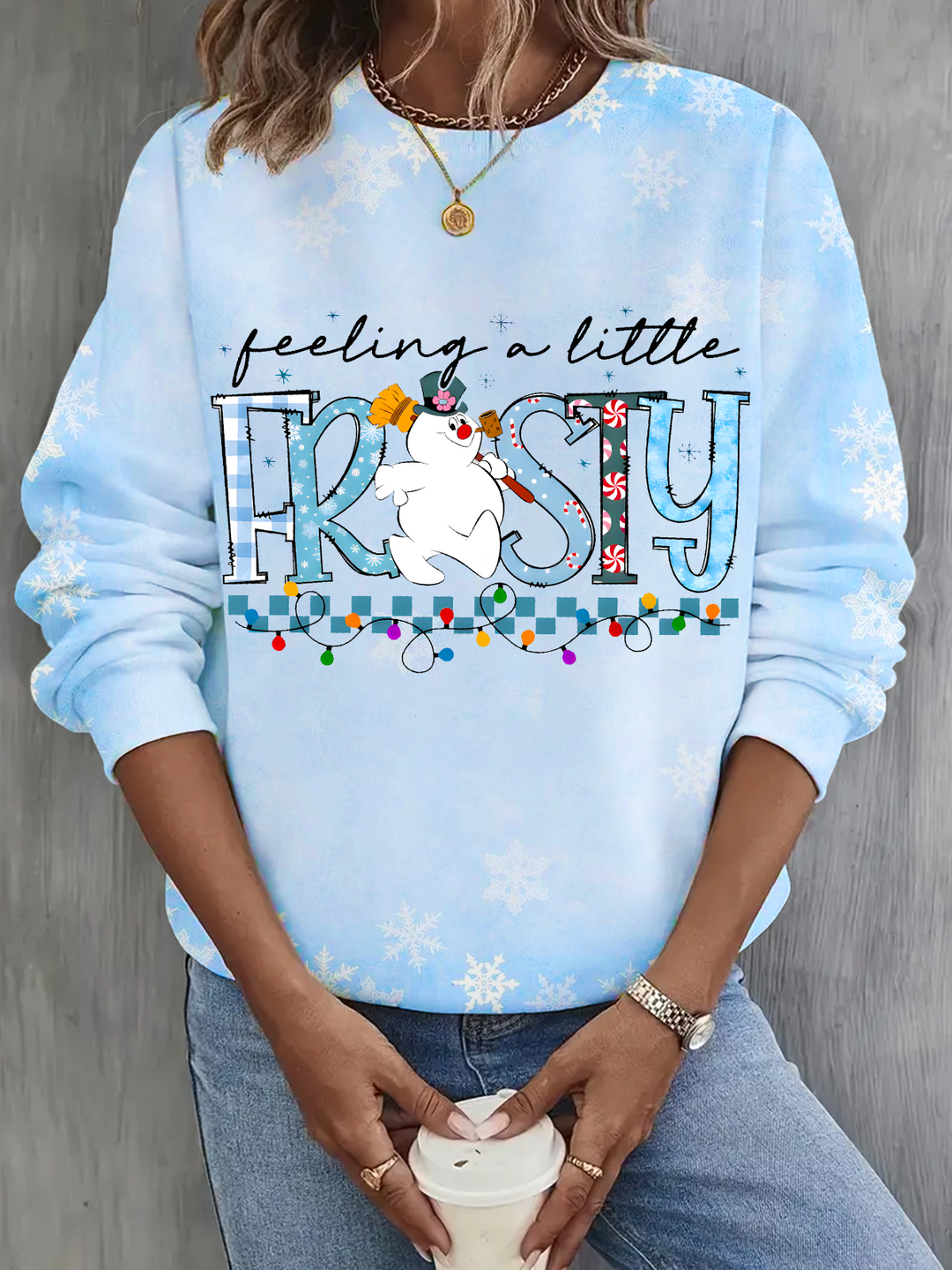 Feelin' A Little Frosty Printed Long Sleeve Casual Top