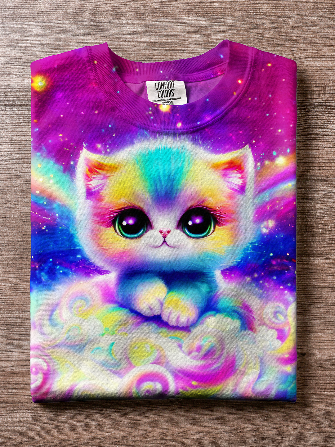 Rainbow Cute Kitten Crew Neck T-shirt