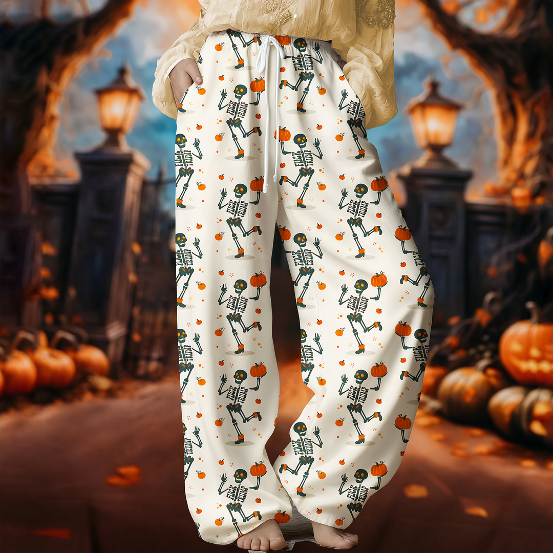 Women's Slightly Subtle Skeleton Hand Drawstring Wide-Leg Pants