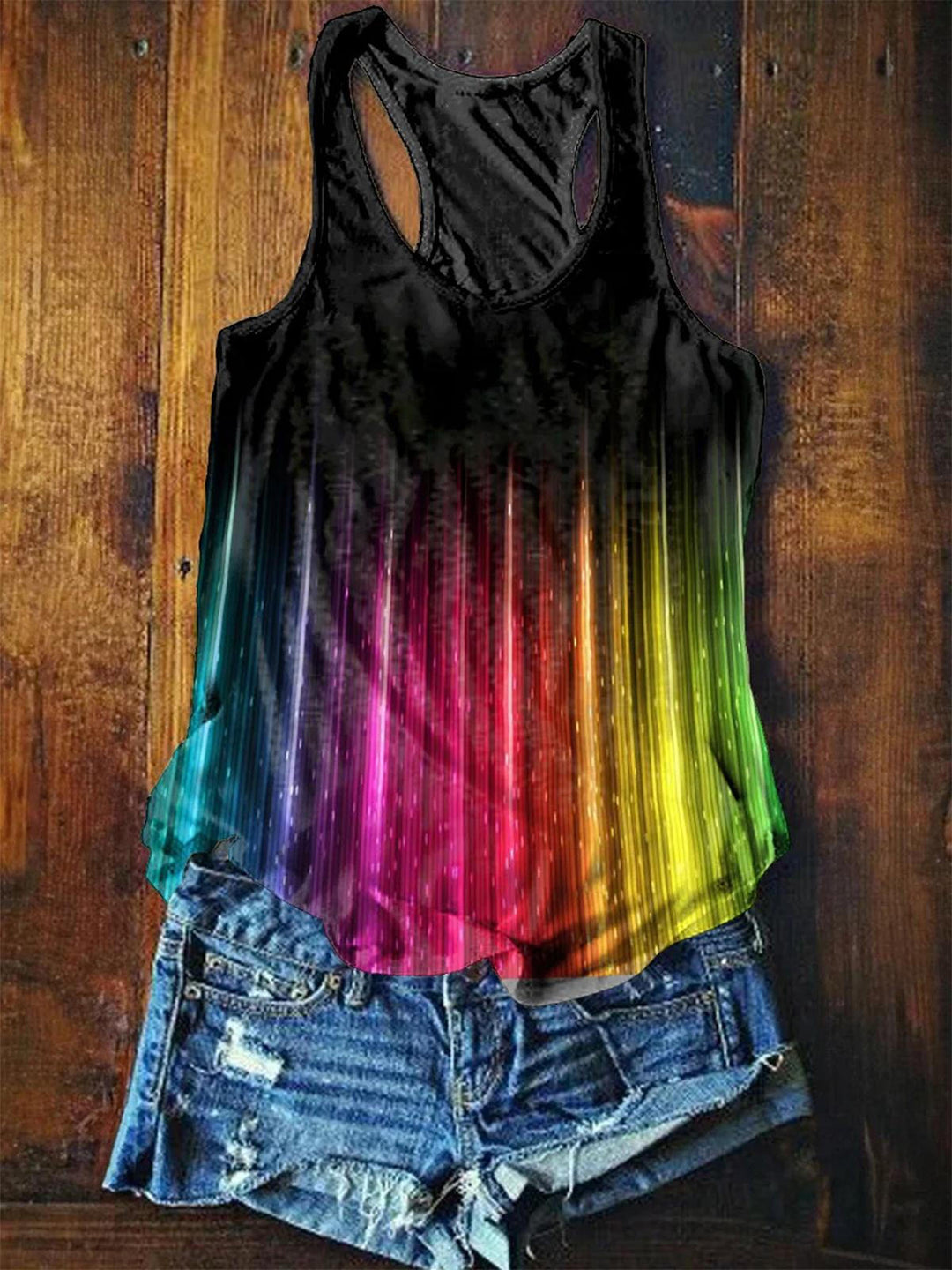 Gradient Rainbow Pattern Women's Crew Neck All Over Printed Tank Top