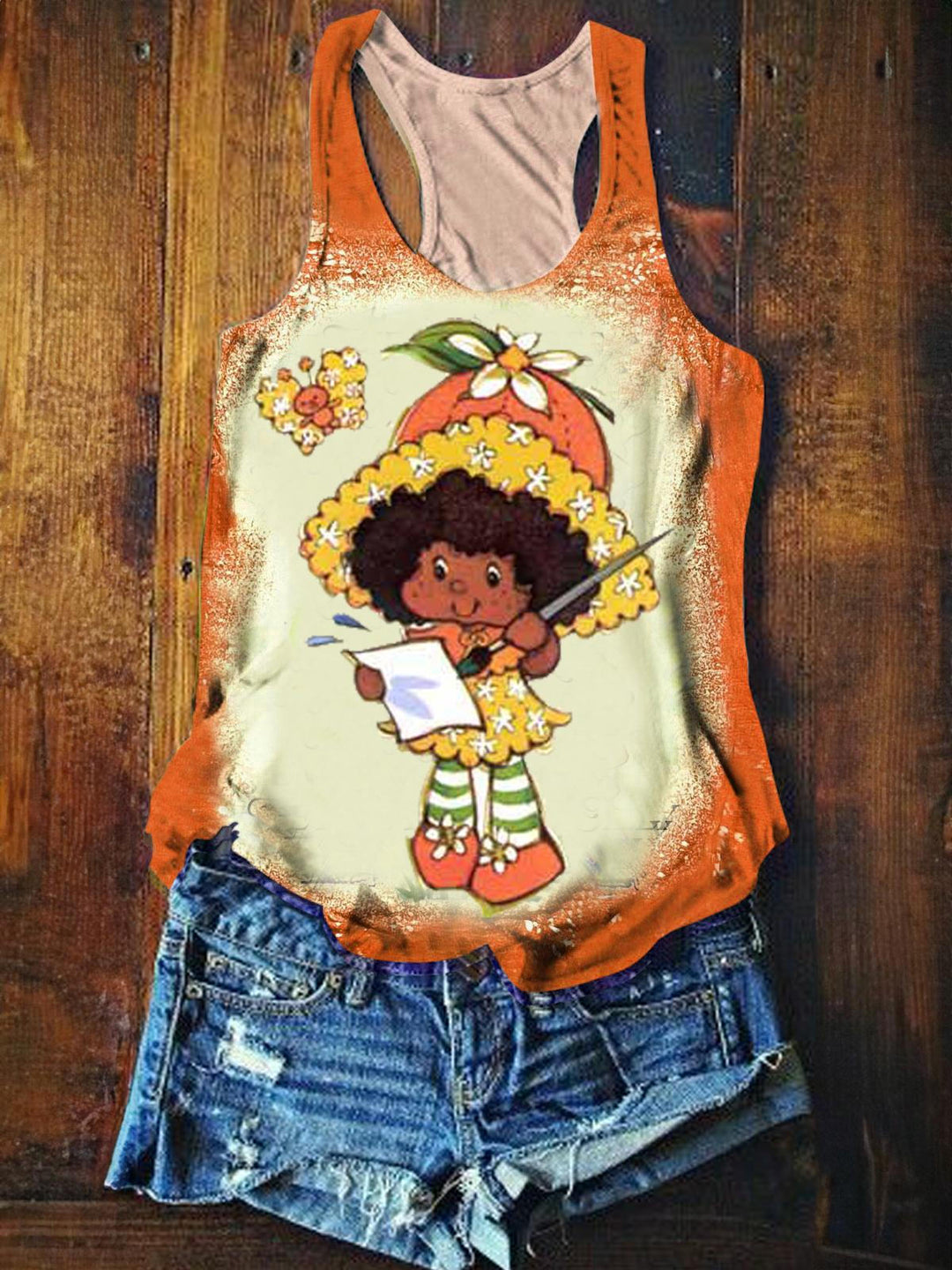 Orange Blossom Tie Dye Printed Casual Tank Top