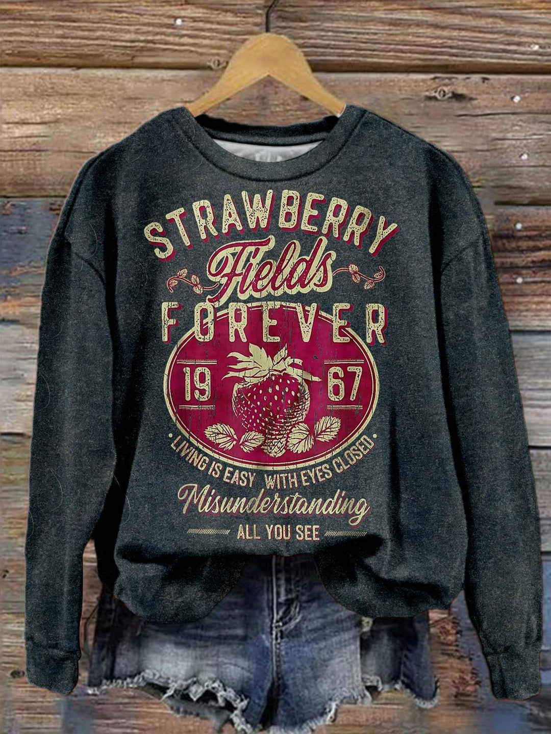 Beatle Strawberry Fields Rock Band Retro Long Sleeve Casual Top