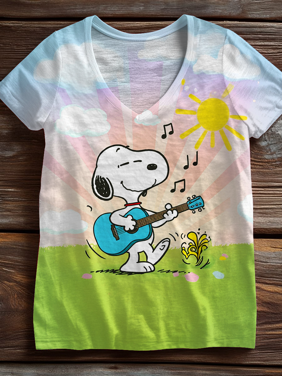 Fun Holiday Snoopy Lawn Music Festival V-neck T-Shirt