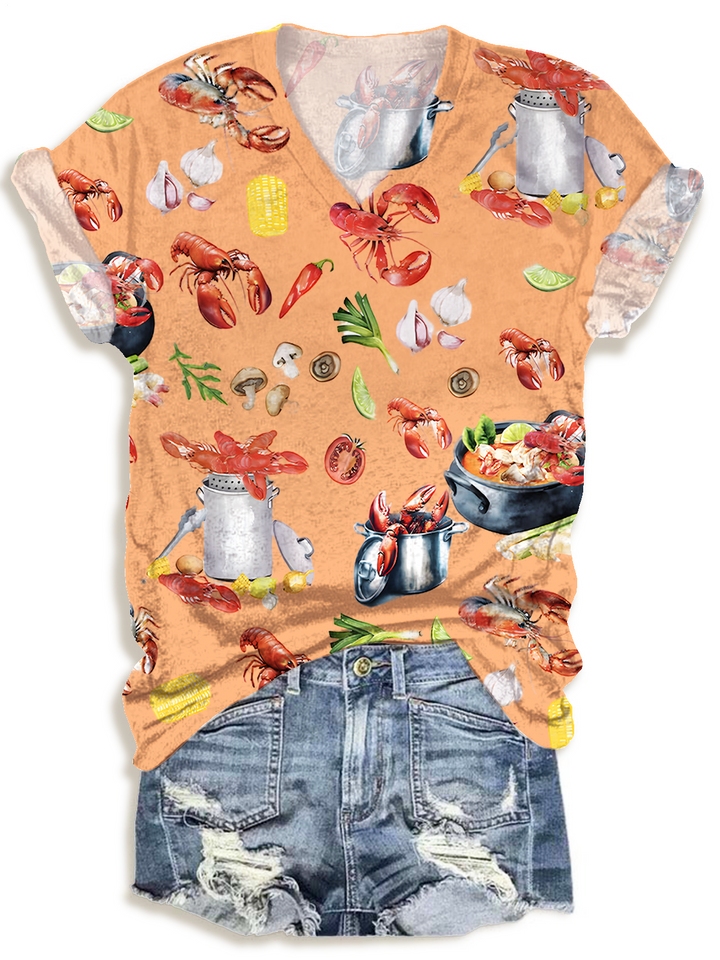 Fun Crawfish Boil Party Print V-neck T-Shirt