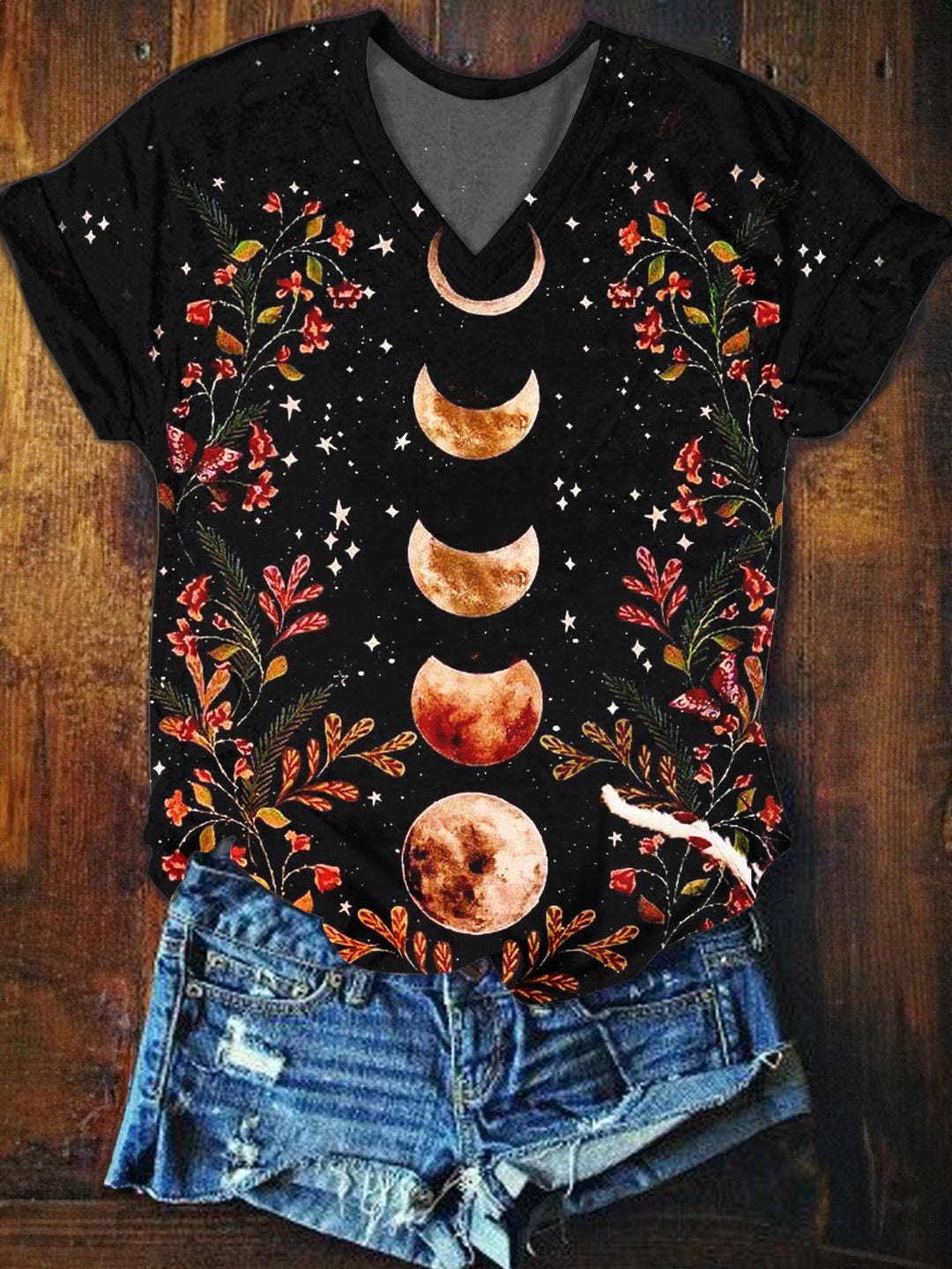 Star and Moon Print Casual T-Shirt