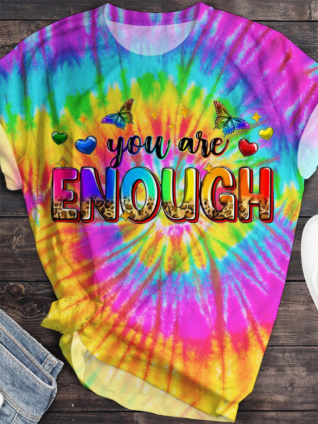You Are Enough Tie Dye Crew Neck T-shirt