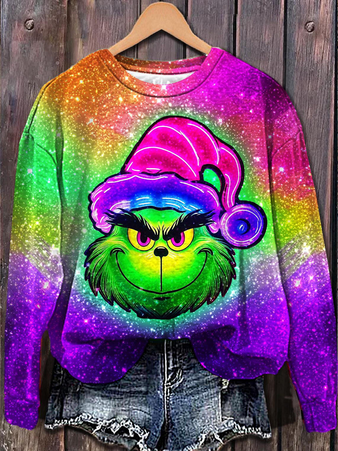 Christmas Grinch Printed Long Sleeve Casual Top