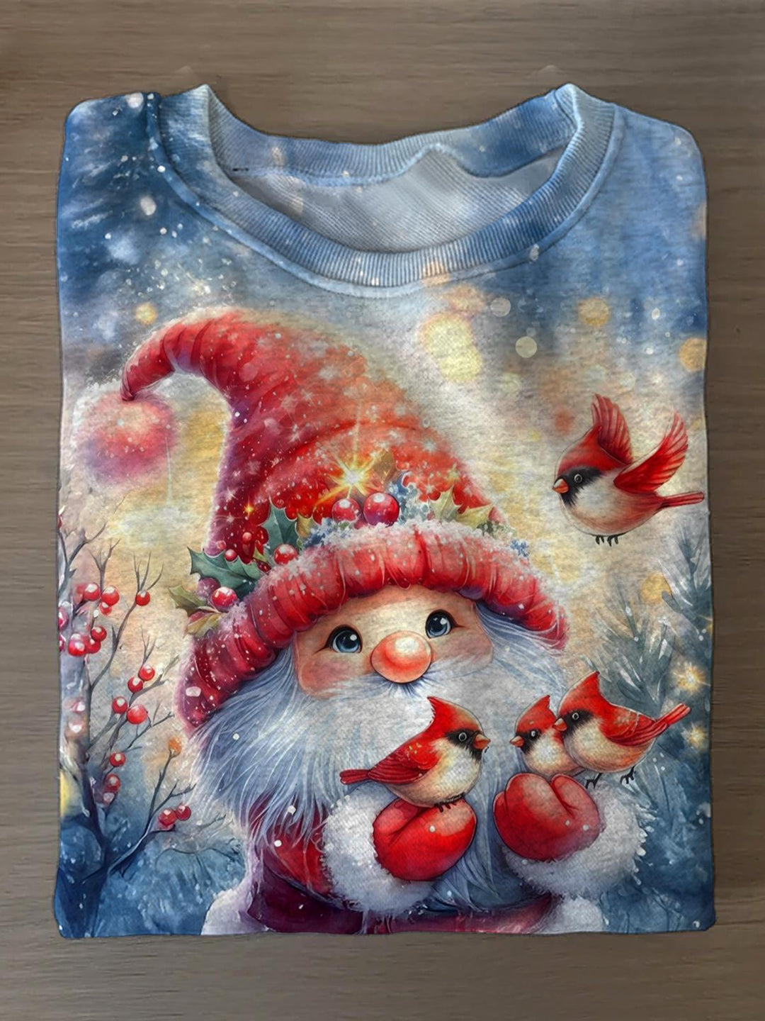 Cute Dwarf And Cardinal Printed Long Sleeve Casual Top