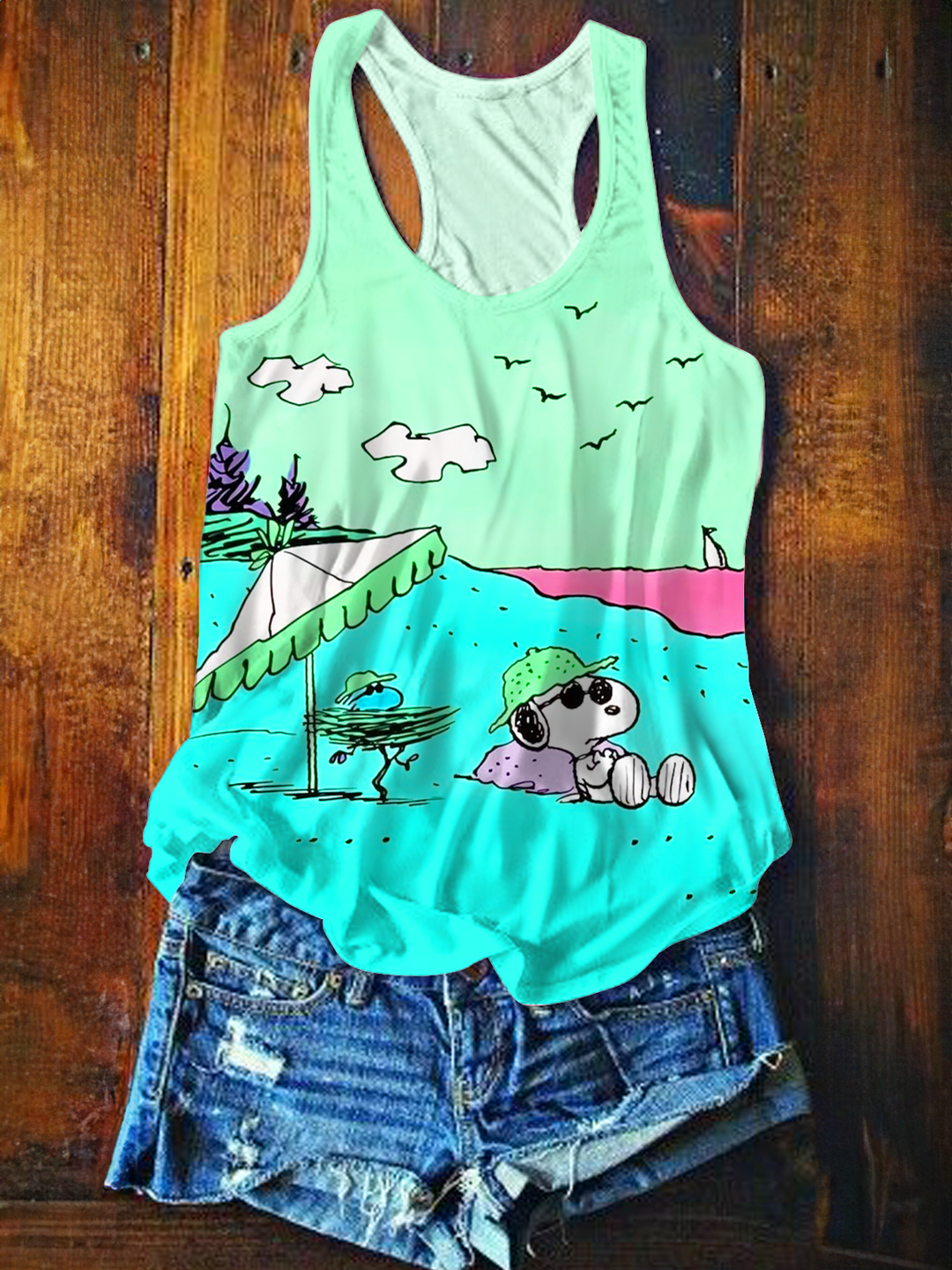 Fun Snoopy Island Vacation Printed Casual Tank Top