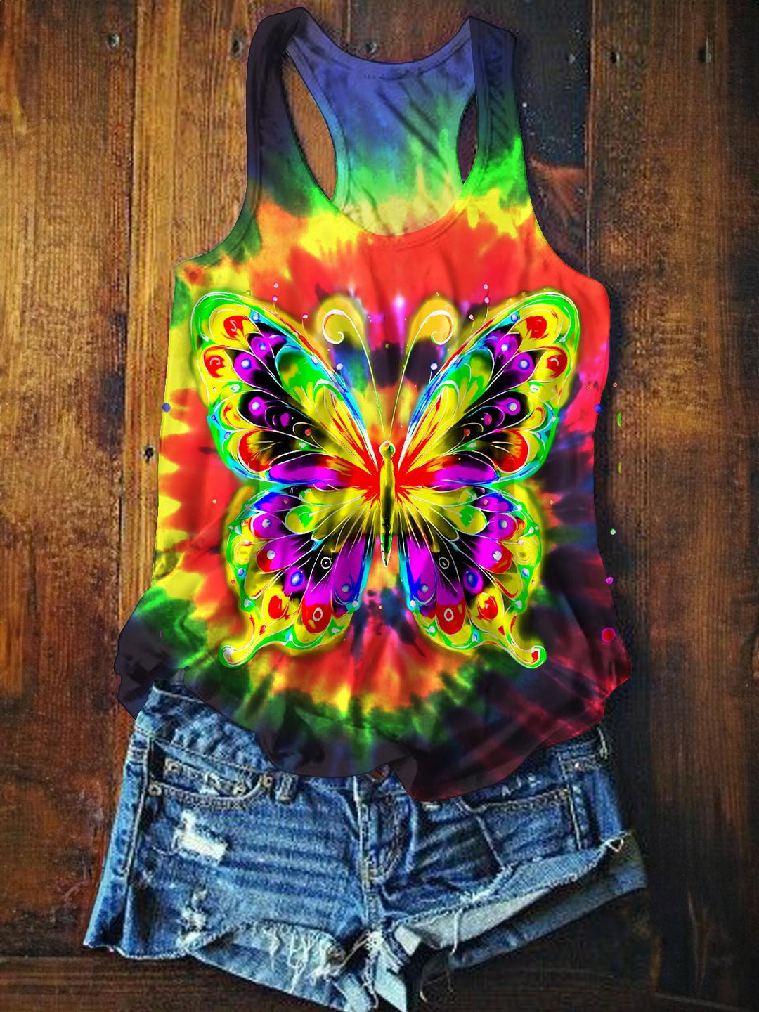 Hippie Butterfly Printed Casual Tank Top