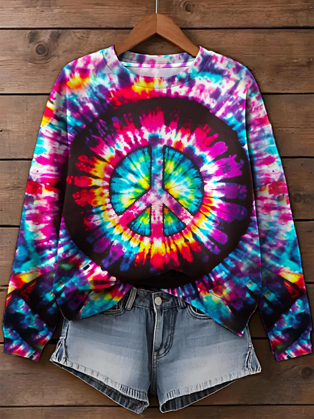 Hippie Tie-Dye Printed Long Sleeve Casual Top