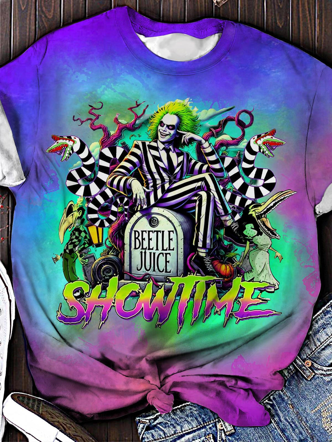 Women's Halloween Show Time Horror Movie Crew Neck T-Shirt