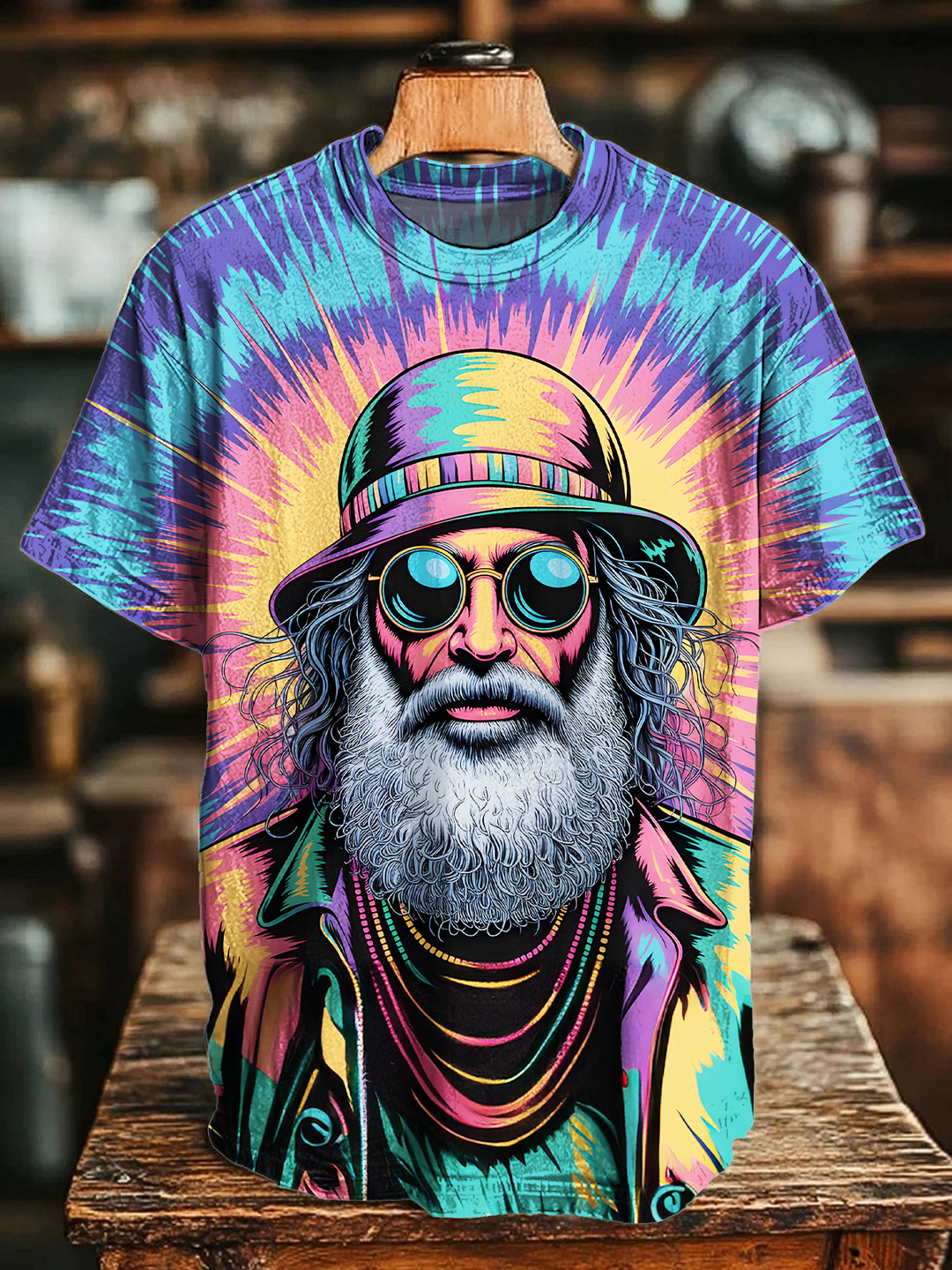 Elderly White Hippie Crew Neck T-shirt