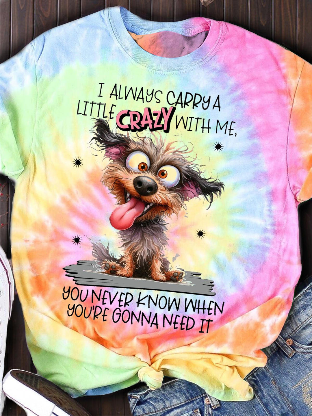Women's Funny Crazy Dog Crew Neck T-shirt