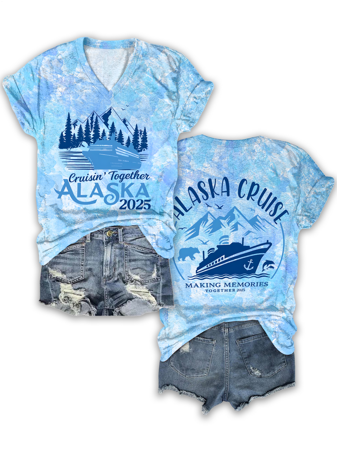 Front Backside Alaska Cruise V-neck T-Shirt