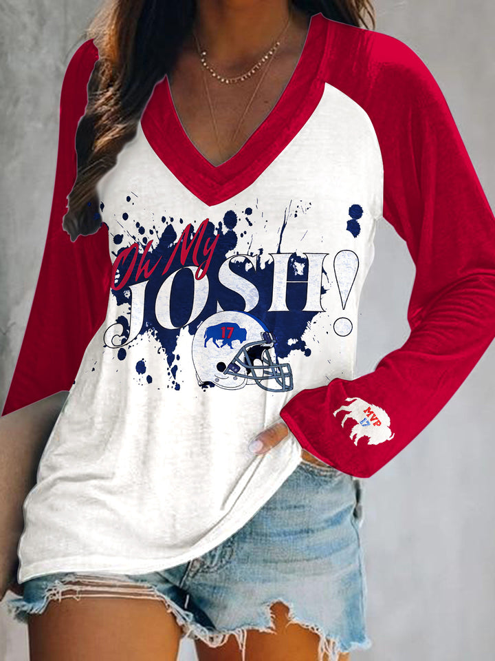 Josh Allen Print V-Neck Long Sleeve Top