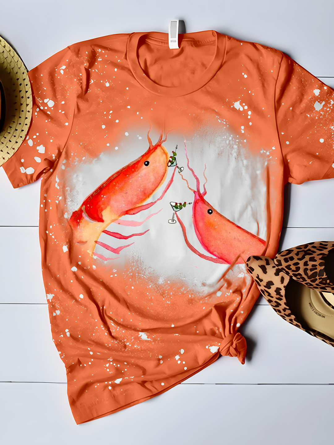 Fun Tie-Dye Crayfish Art Crew Neck T-shirt