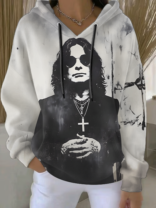 Ozzy Rest In Peace Loose Fit Hooded Sweatshirt With Pockets