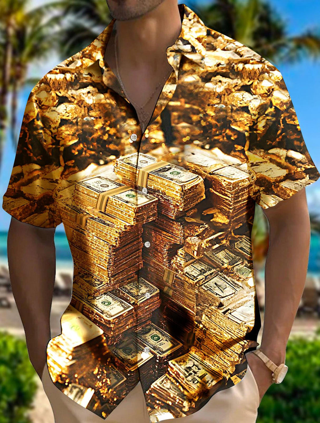 Men's Funny Dollar Print Short Sleeve Shirts