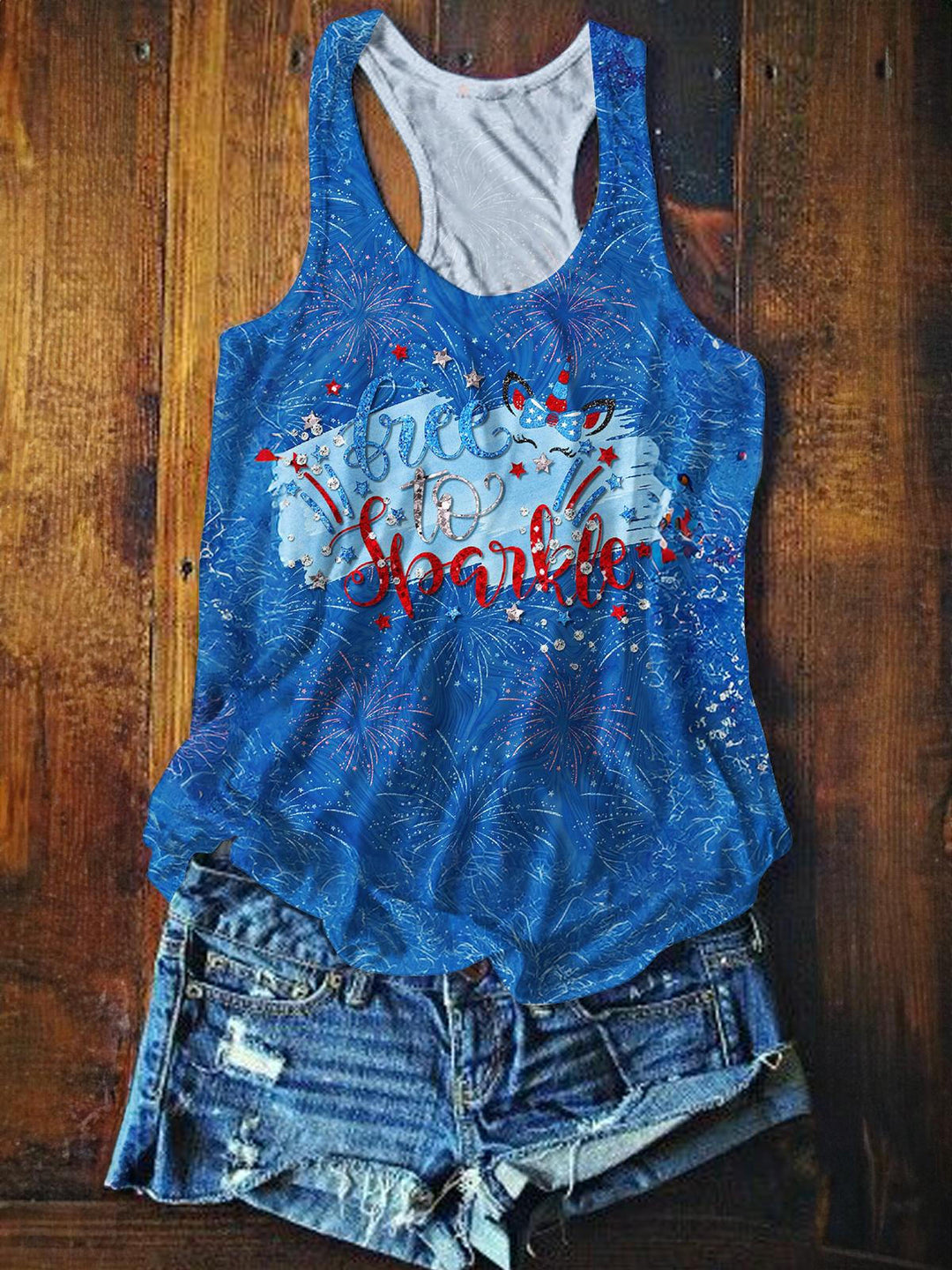 Fashionable Sparkling Printed Casual Tank Top