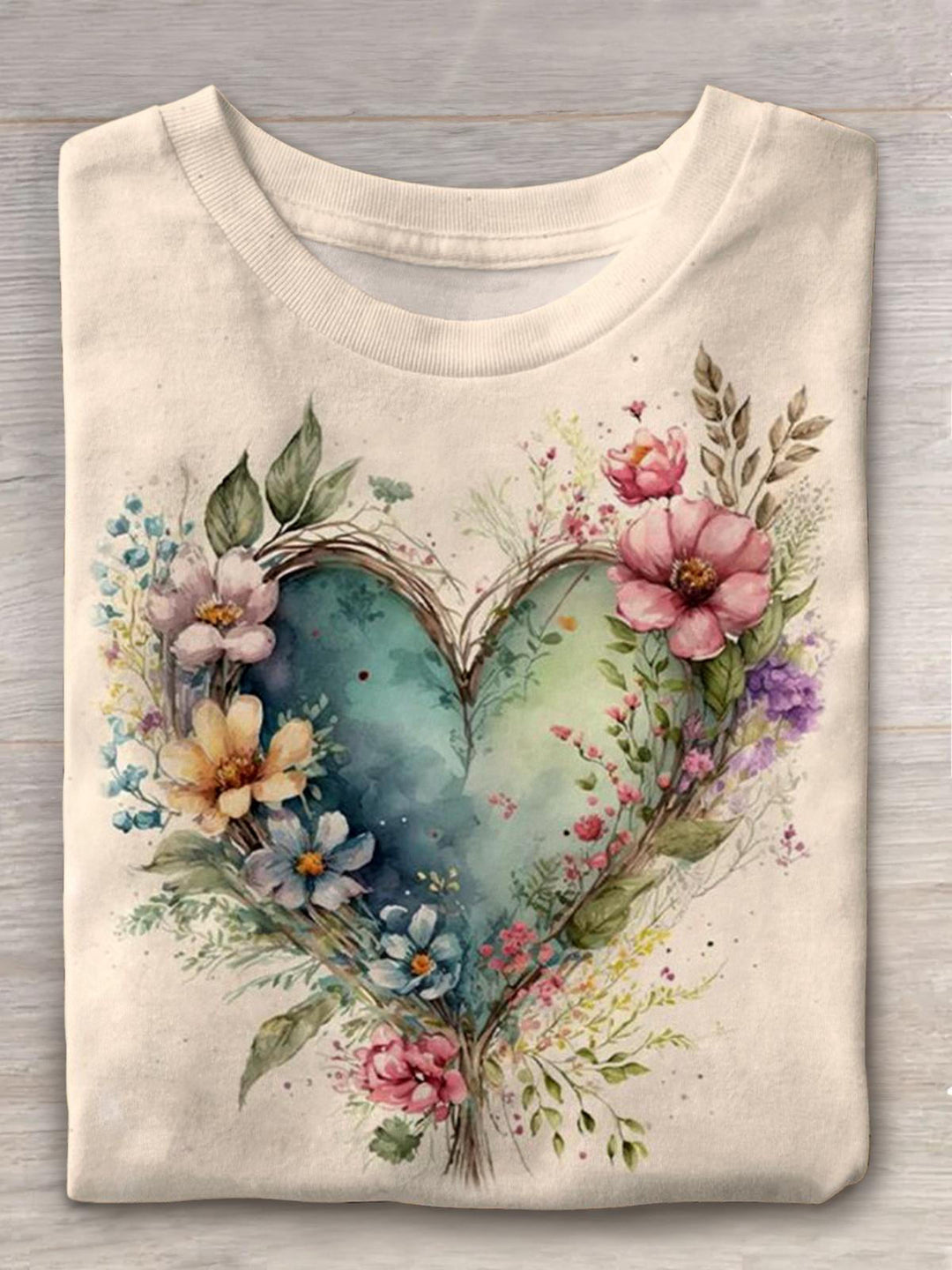 Vintage Love Flower Crew Neck T-shirt