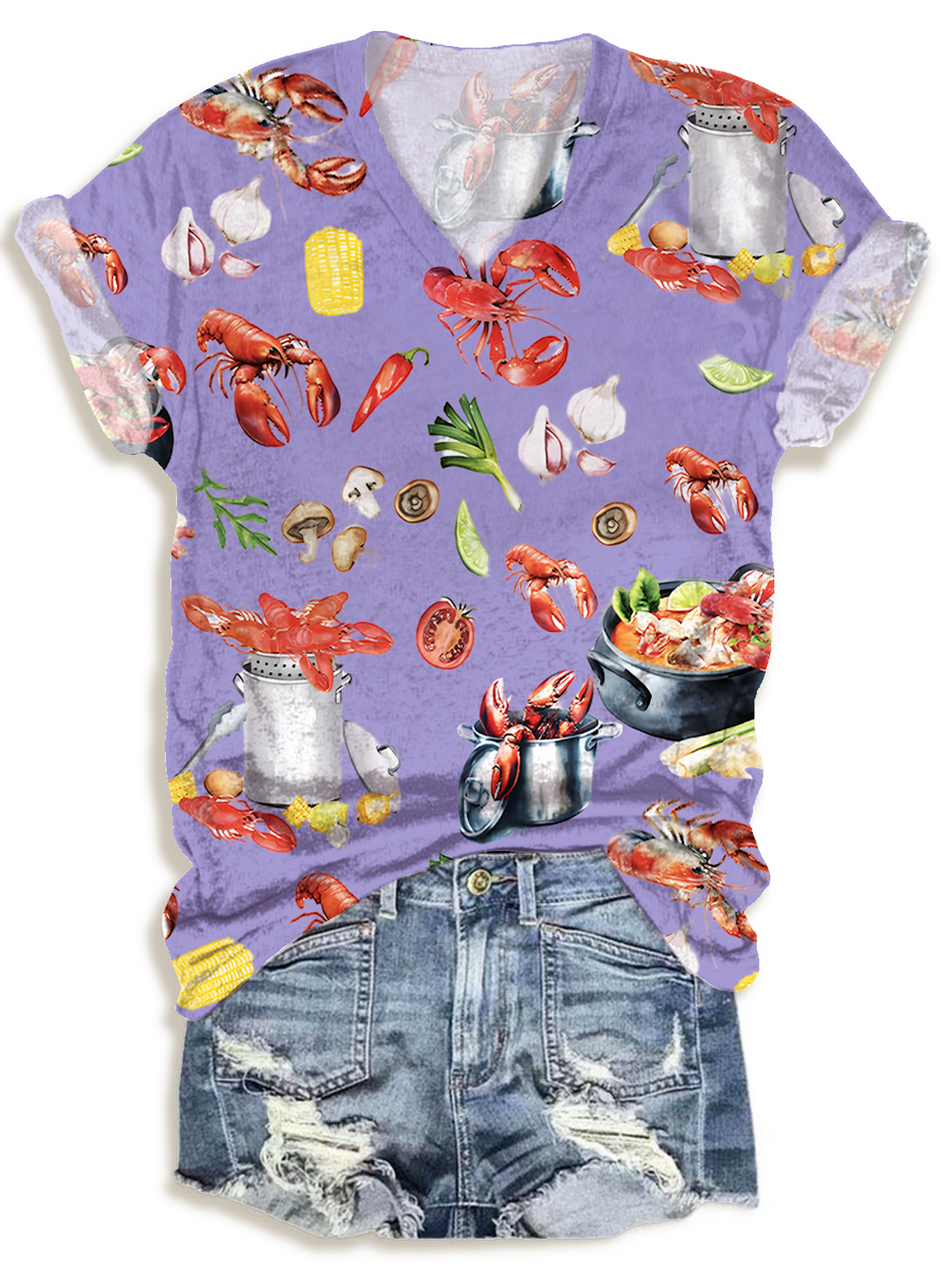 Fun Crawfish Boil Party Print V-neck T-Shirt