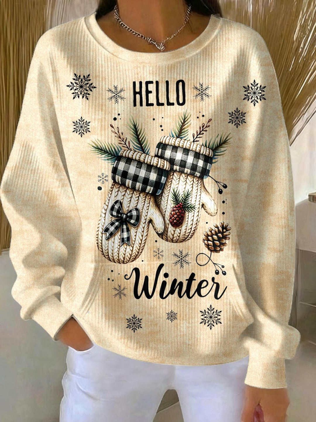 Women's Christmas Winter Printed Crew Neck Pocket Sweatshirt