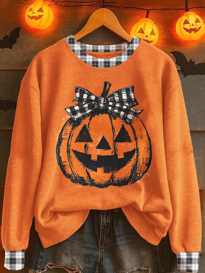 Halloween Pumpkin Print Long Sleeve Casual Top