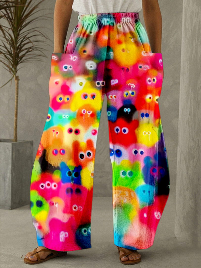 Colorful And Fun Hippie Art Print Casual Pants