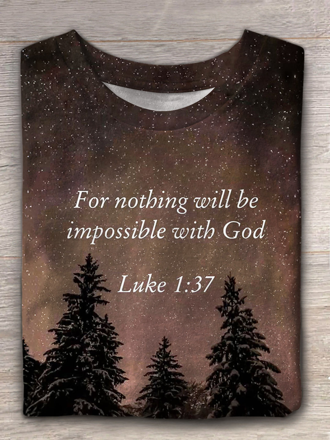 For Nothing Will Be Impossible With God Print Crew Neck T-Shirt