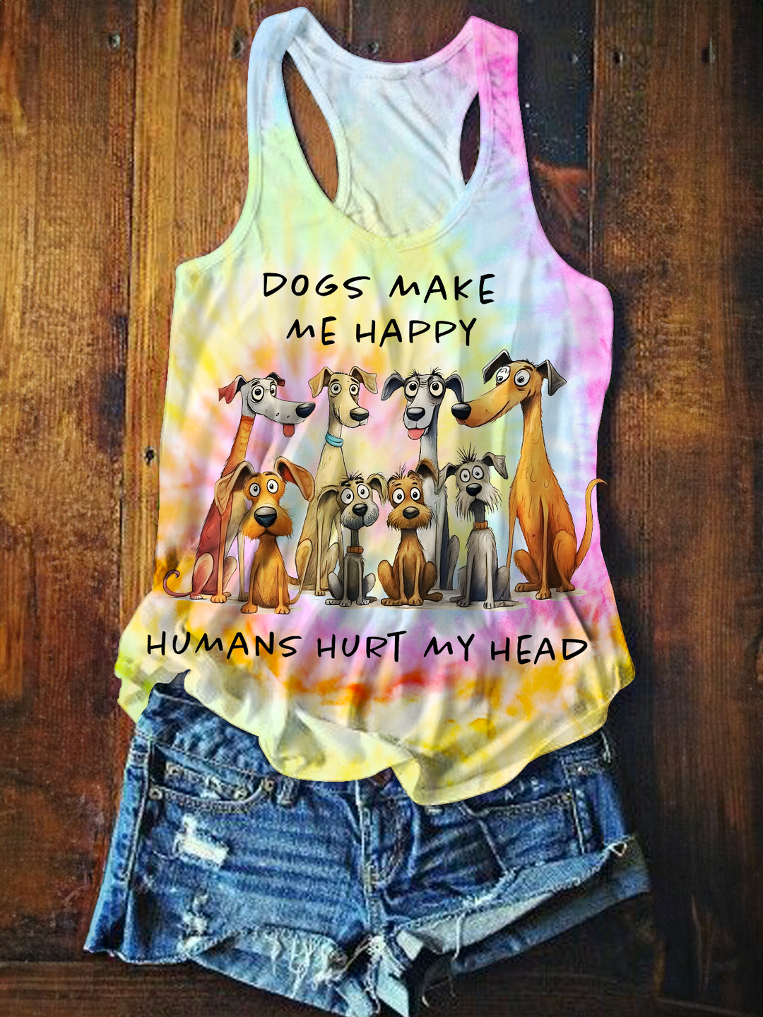 Dogs Make My Happy Printed Casual Tank Top