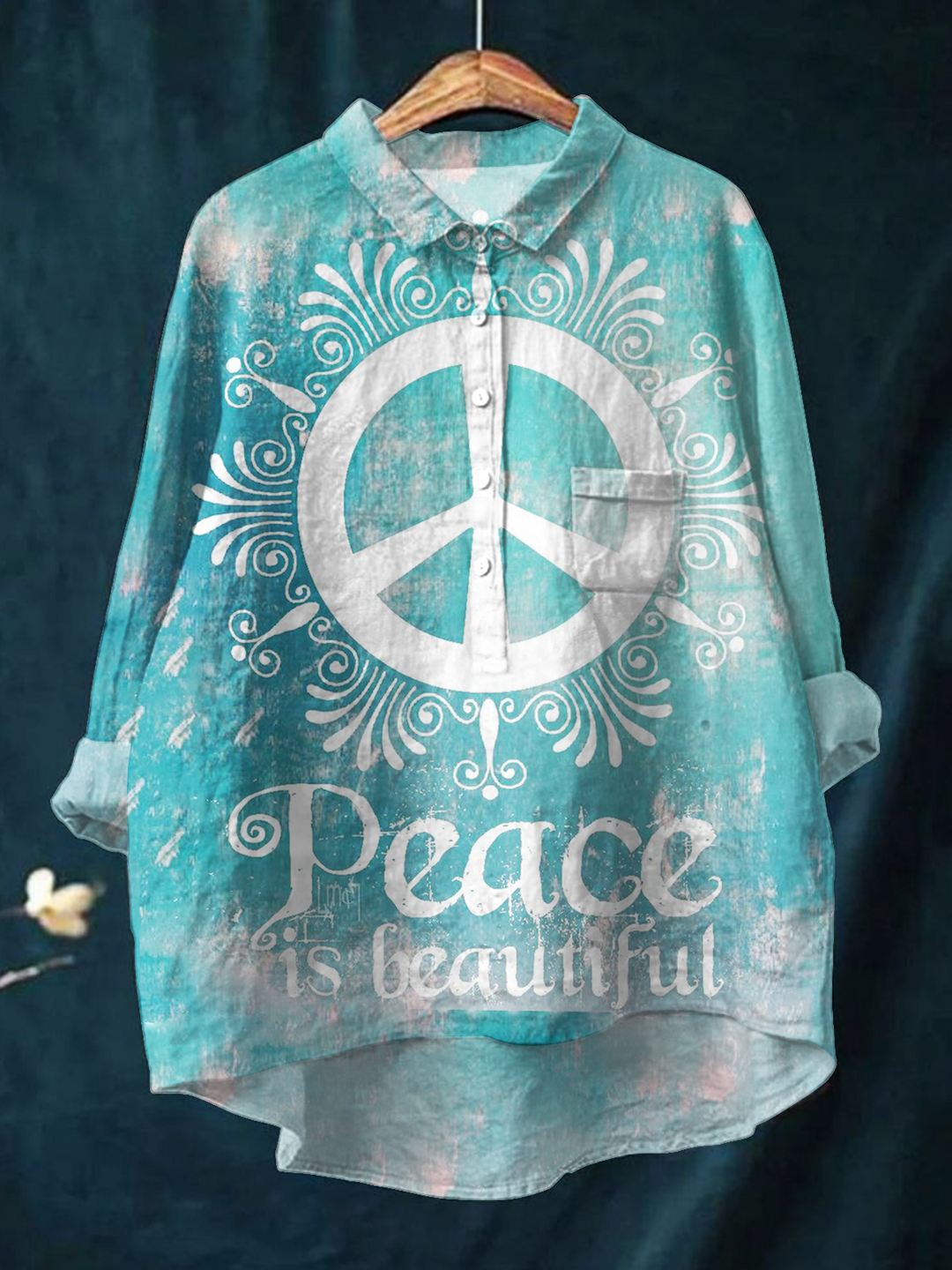 Peace Is Beautiful Hippie Art Puff Wrinkle Casual Shirt