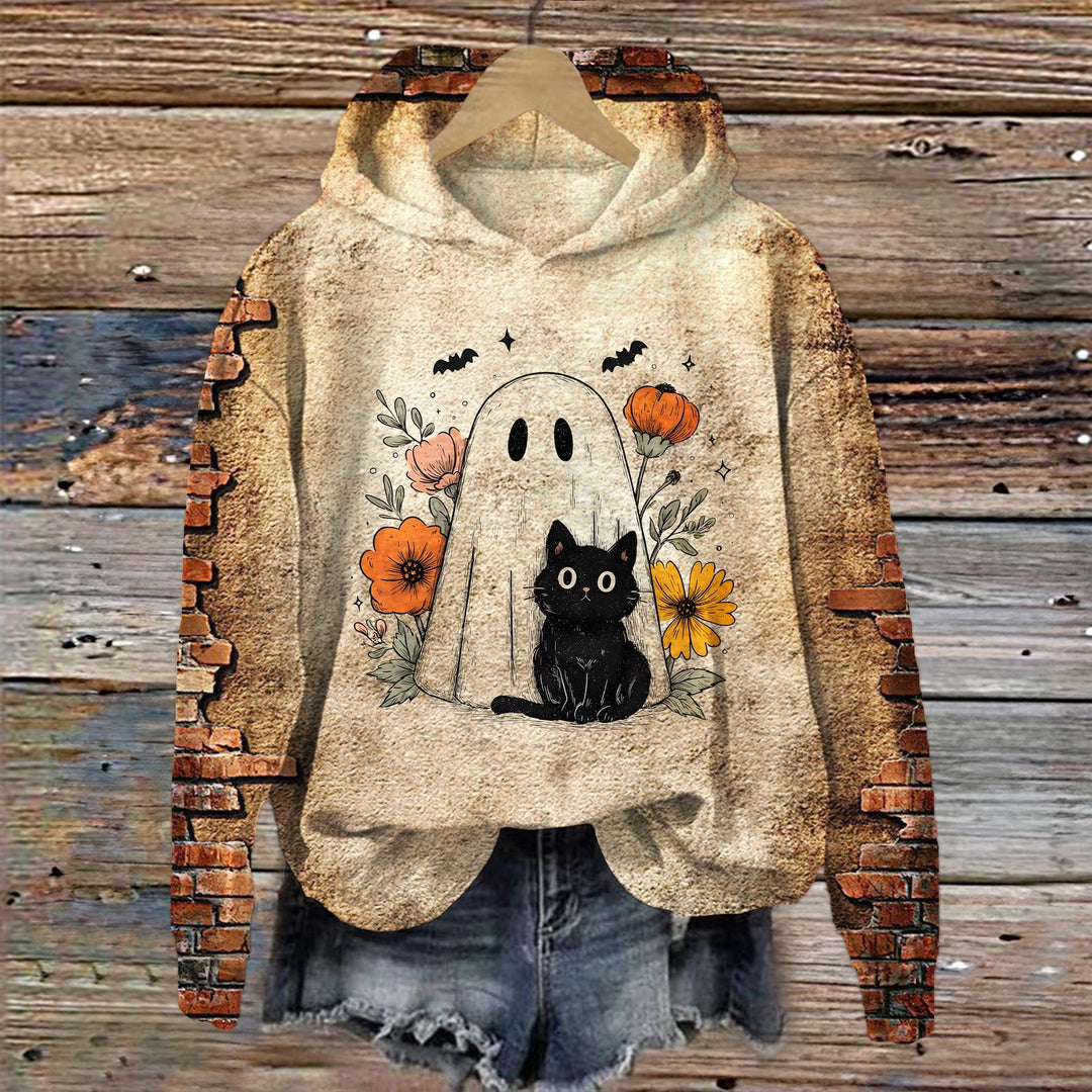 Halloween Retro Long Sleeve Printed Hoodie