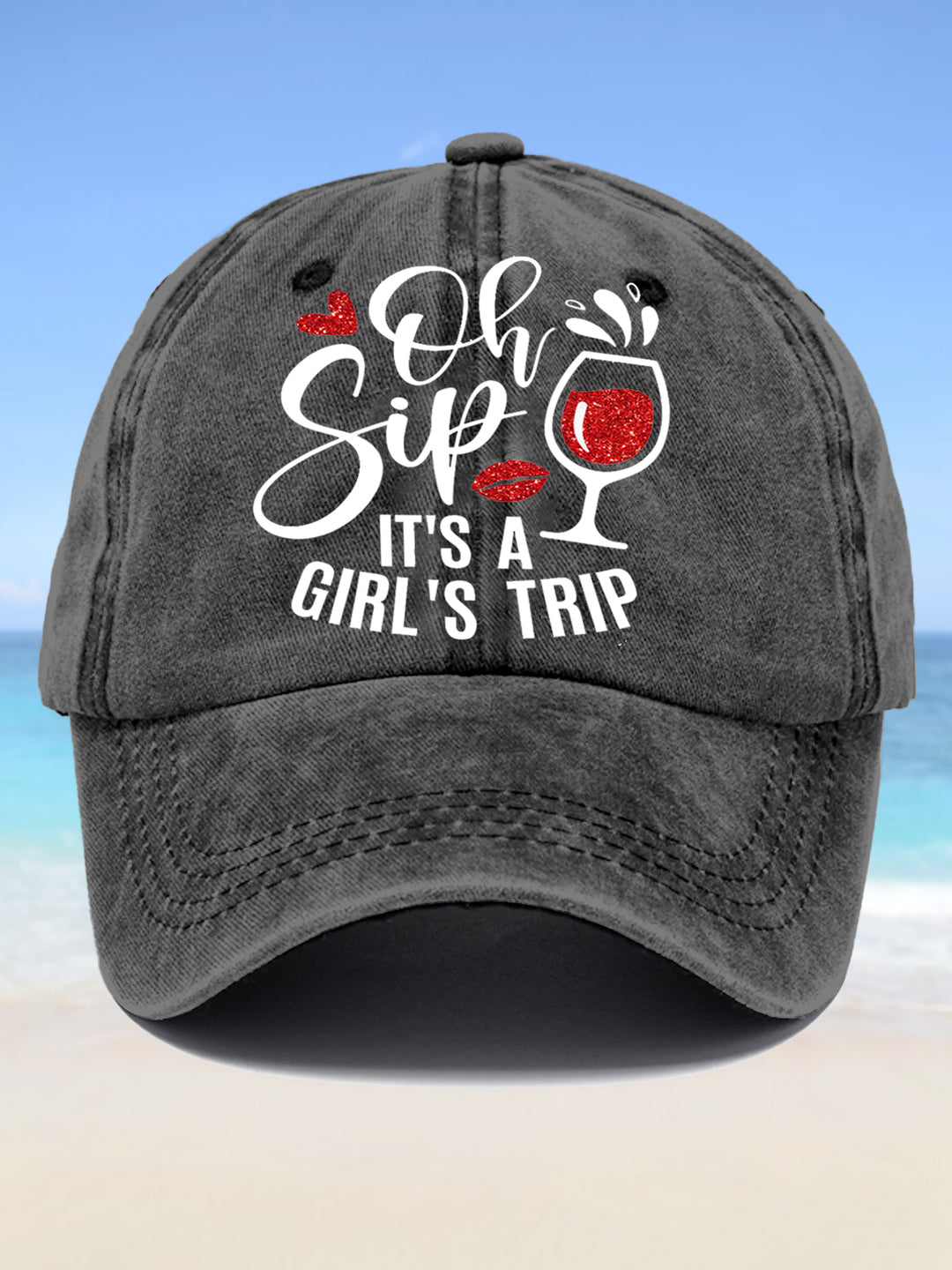 Oh Sip It's A Girl's Trip Print Baseball Cap