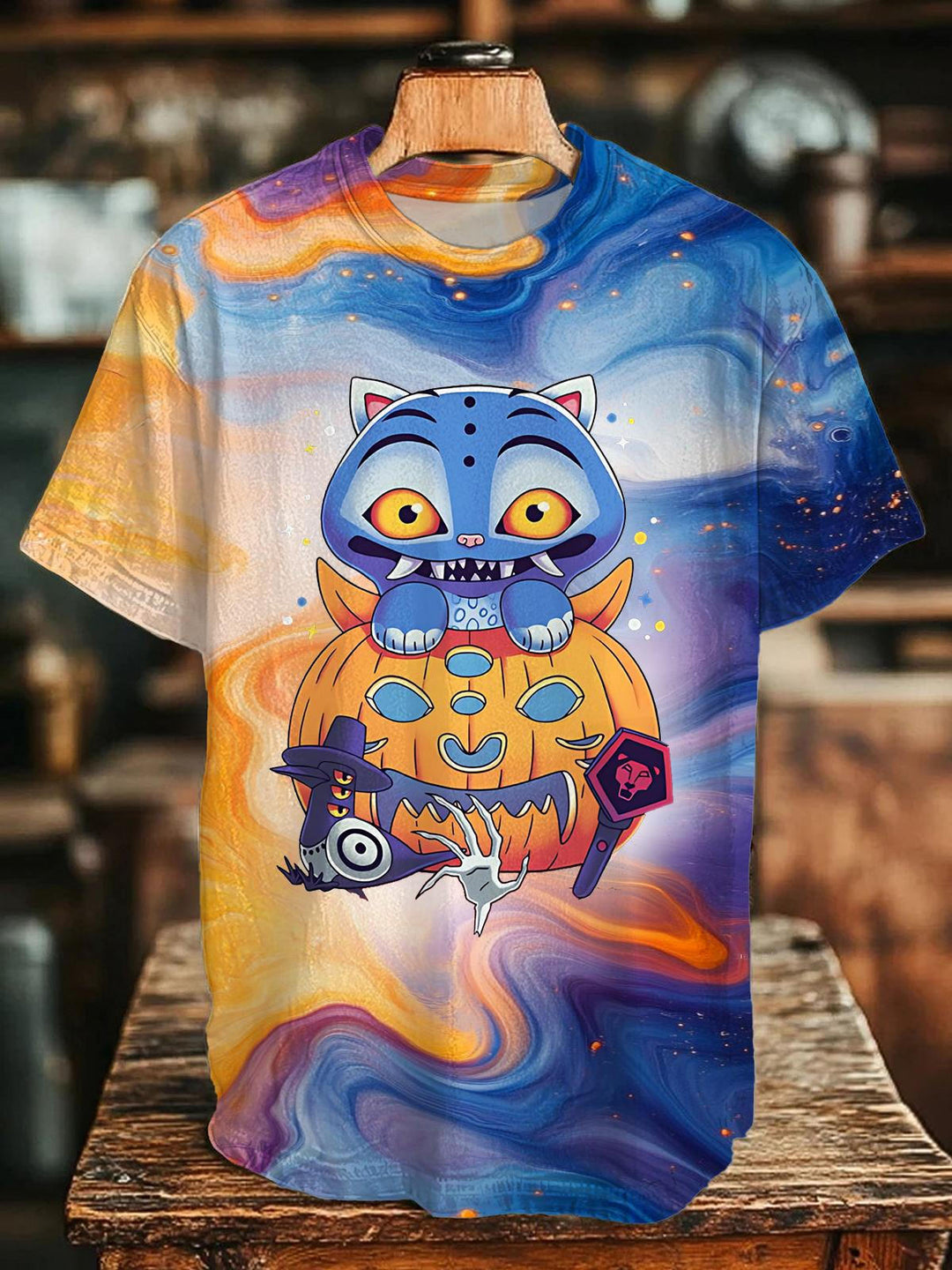 Halloween Demon Cat Derpy Crew Neck T-shirt