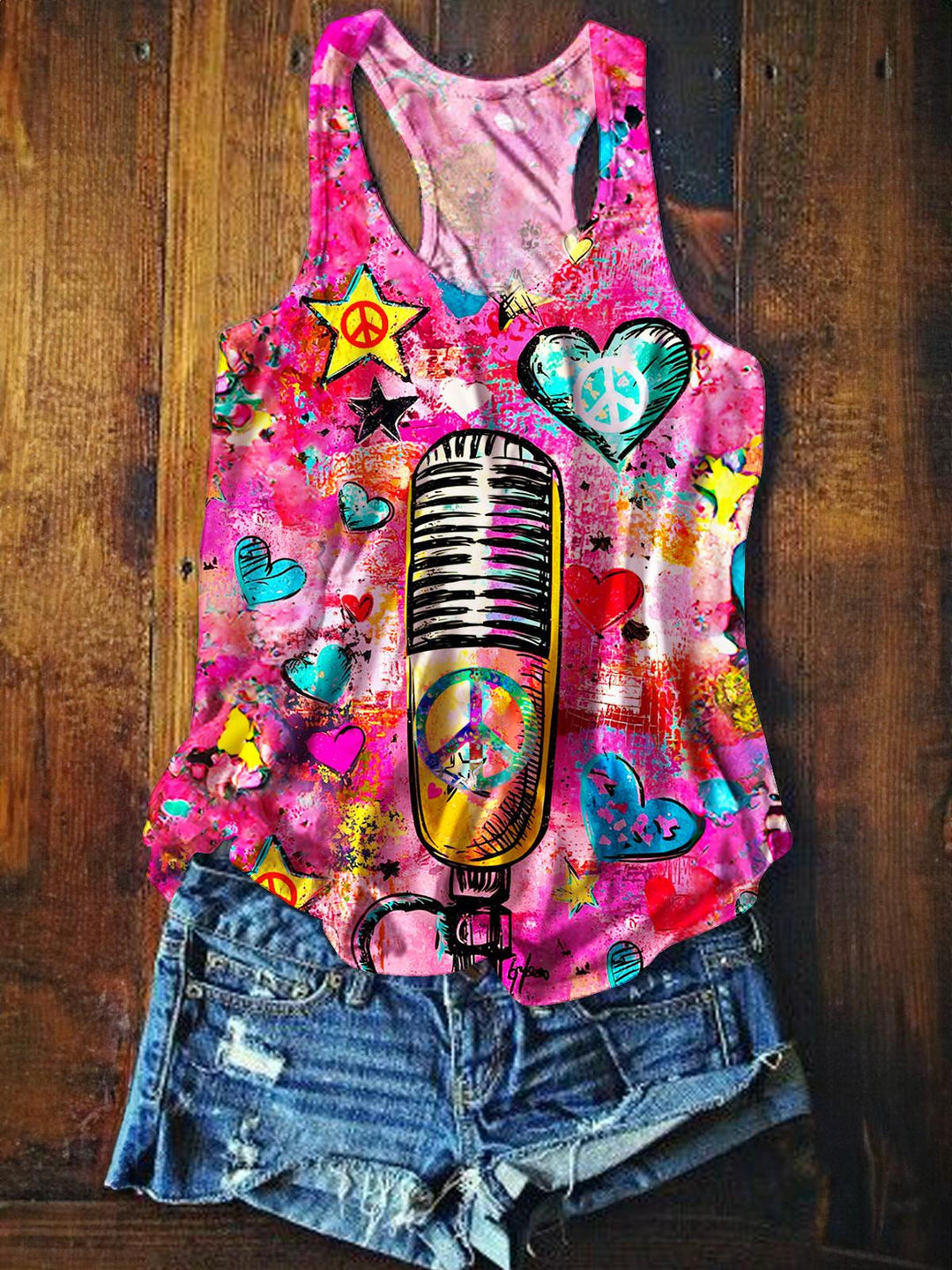 Colorful Heart Hippie Printed Casual Tank Top