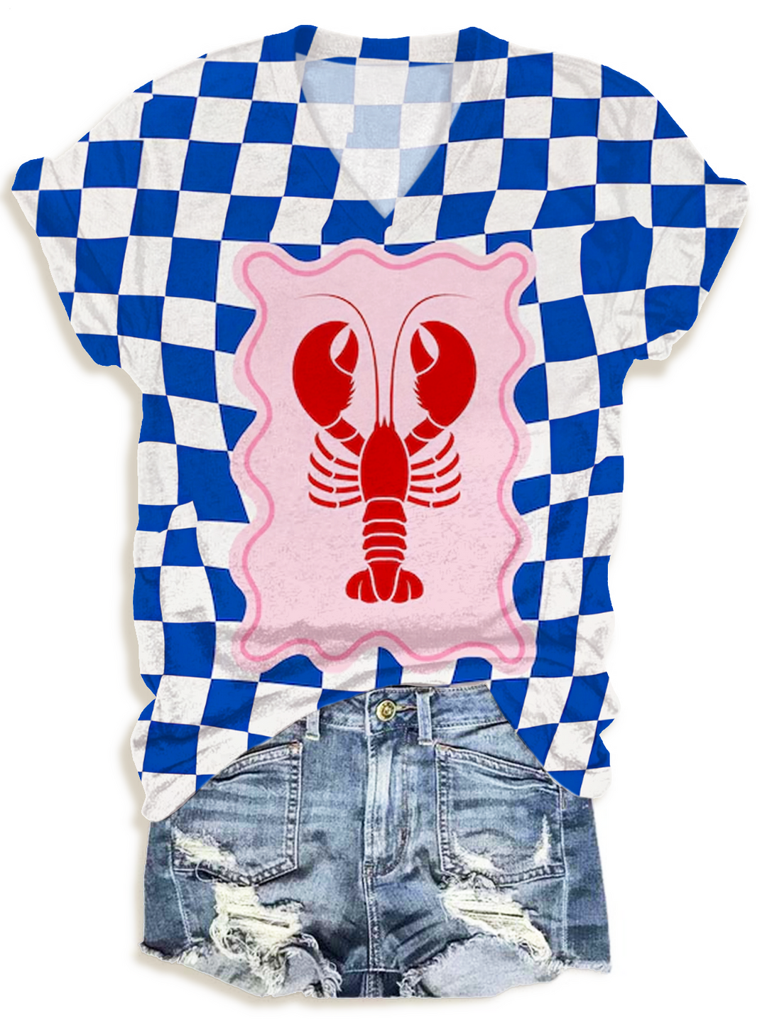 Lobster Holiday Print V-neck T-Shirt