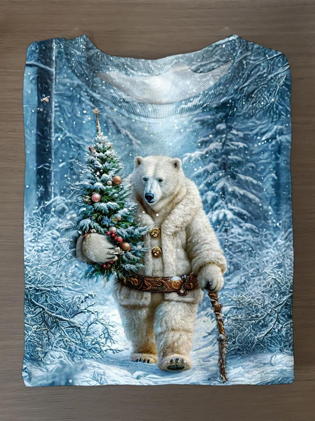 Snow Christmas Bear Printed Long Sleeve Casual Top