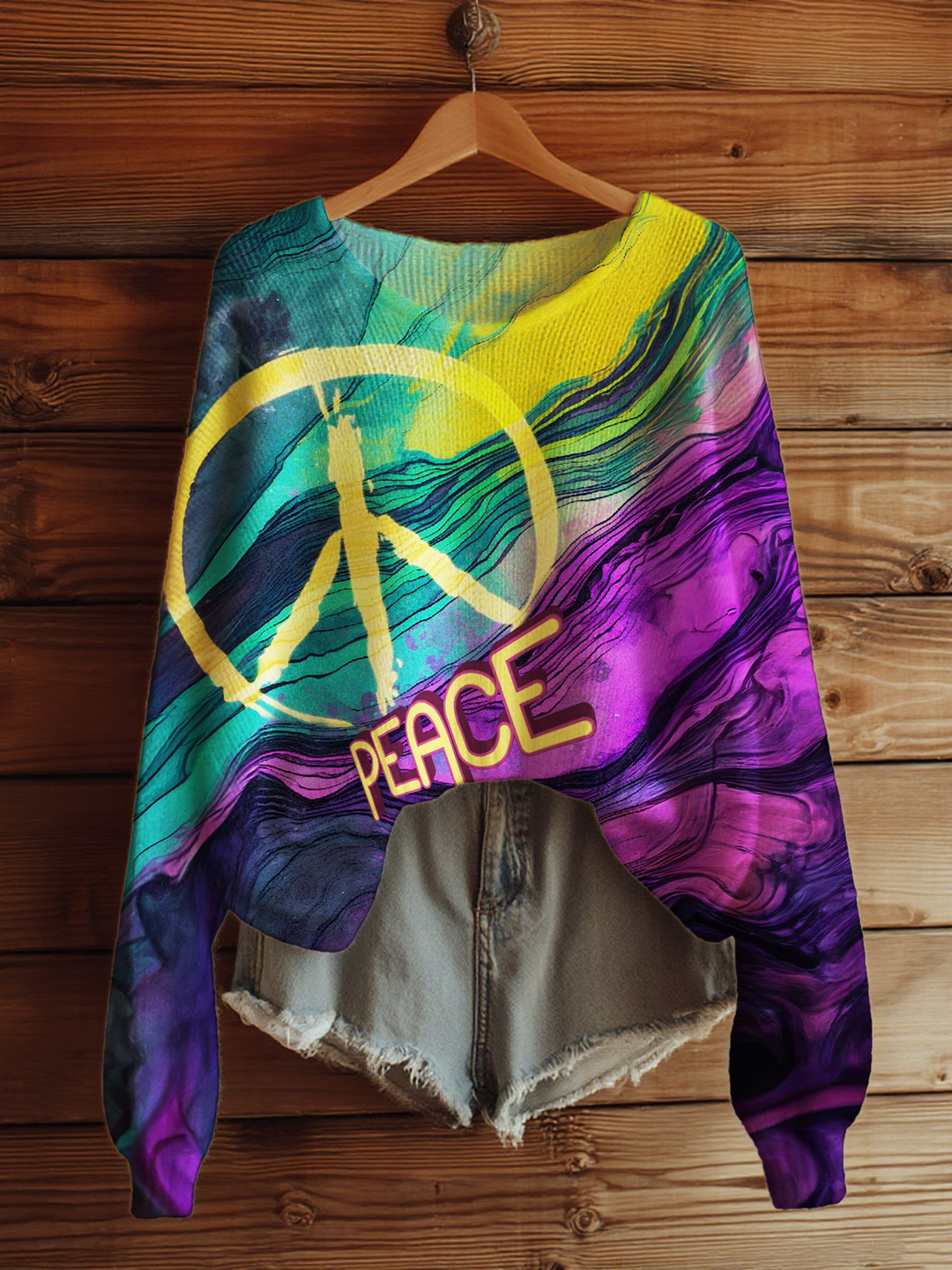 Colorful Hippie Peace Art Casual Knitted Sweater