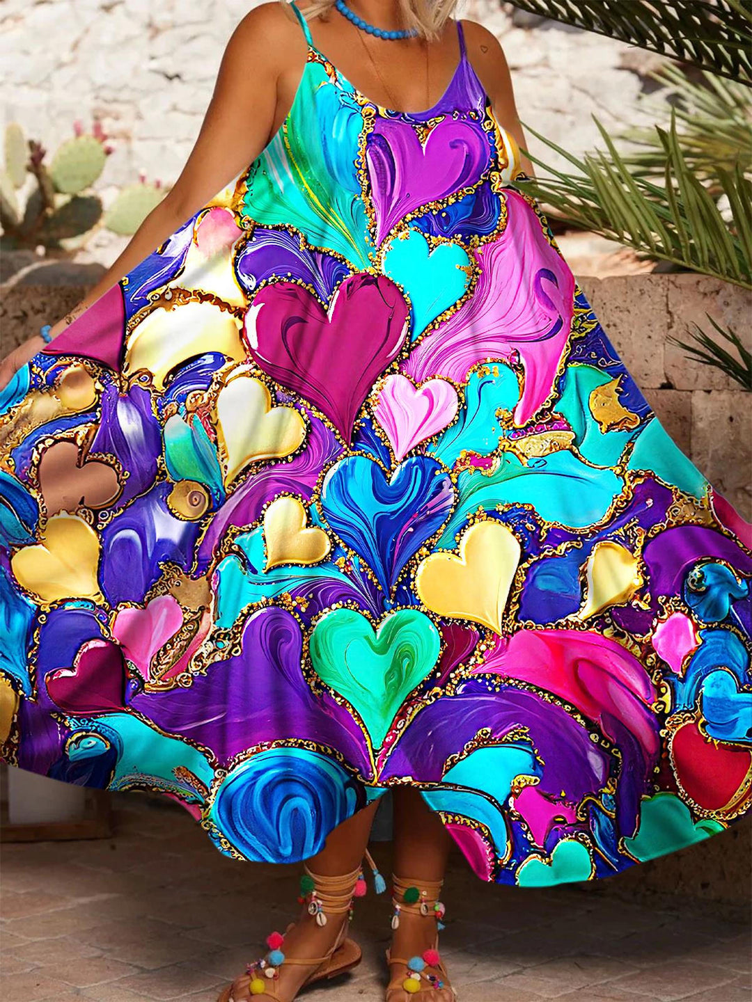 Women's Valentine's Day Love Gilt Printed Casual Spaghetti Strap Dress