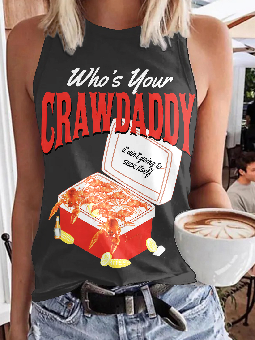 Crawfish Suck Itself Print Casual Sleeveless Top