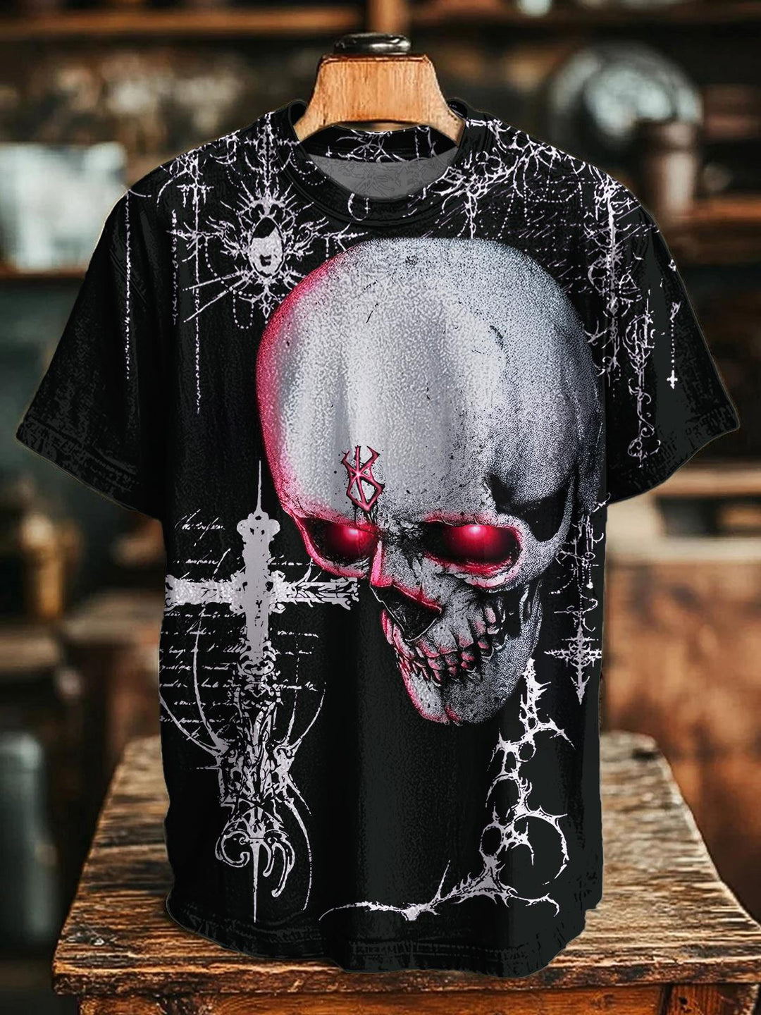 Halloween Gothic Skull Print Crew Neck T-shirt
