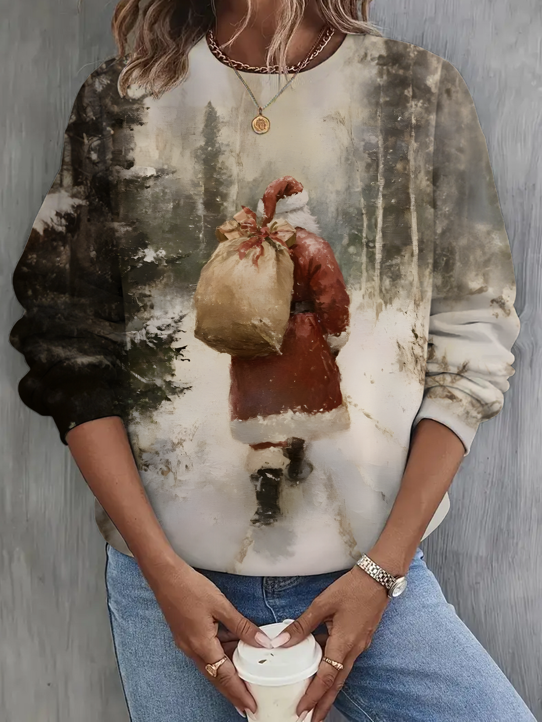 Santa Claus In Winter Snow Long Sleeve Casual Top